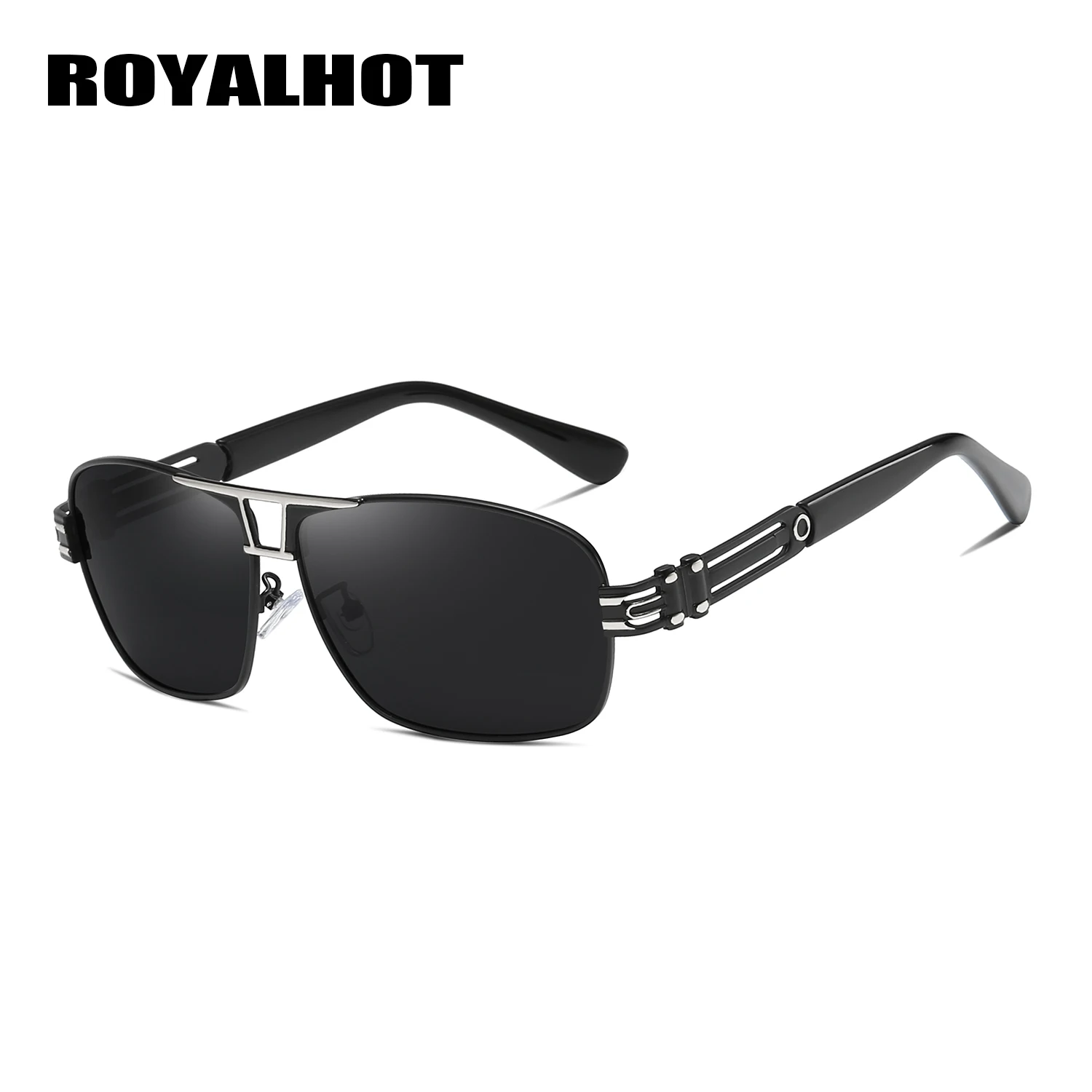 Black Silver RoyalHot поляризационные, прямоугольной формы, солнцезащитные очки в оправе, мужские и женские очки для вождения, солнцезащитные очки, солнцезащитные очки, мужские очки, 70019 - Цвет линз: Black Silver
