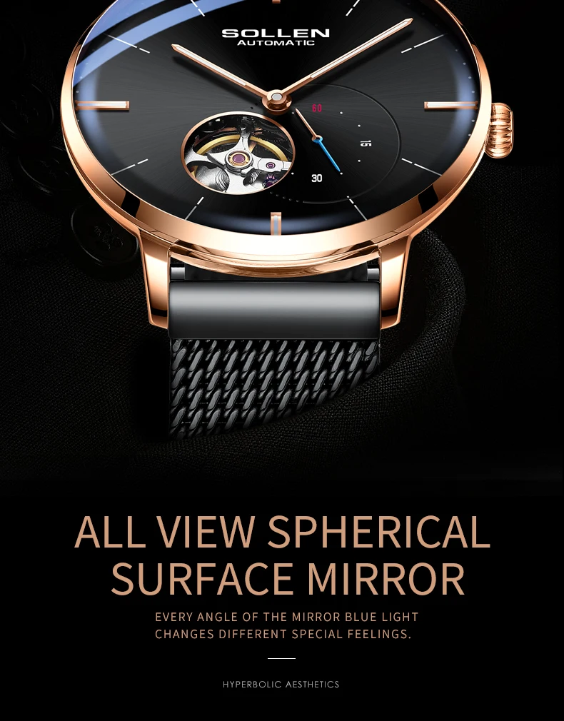 SOLLEN 9,9 мм ультра-тонкие мужские механические часы Японский Miyota часовой механизм автоматические полые светящиеся водонепроницаемые часы
