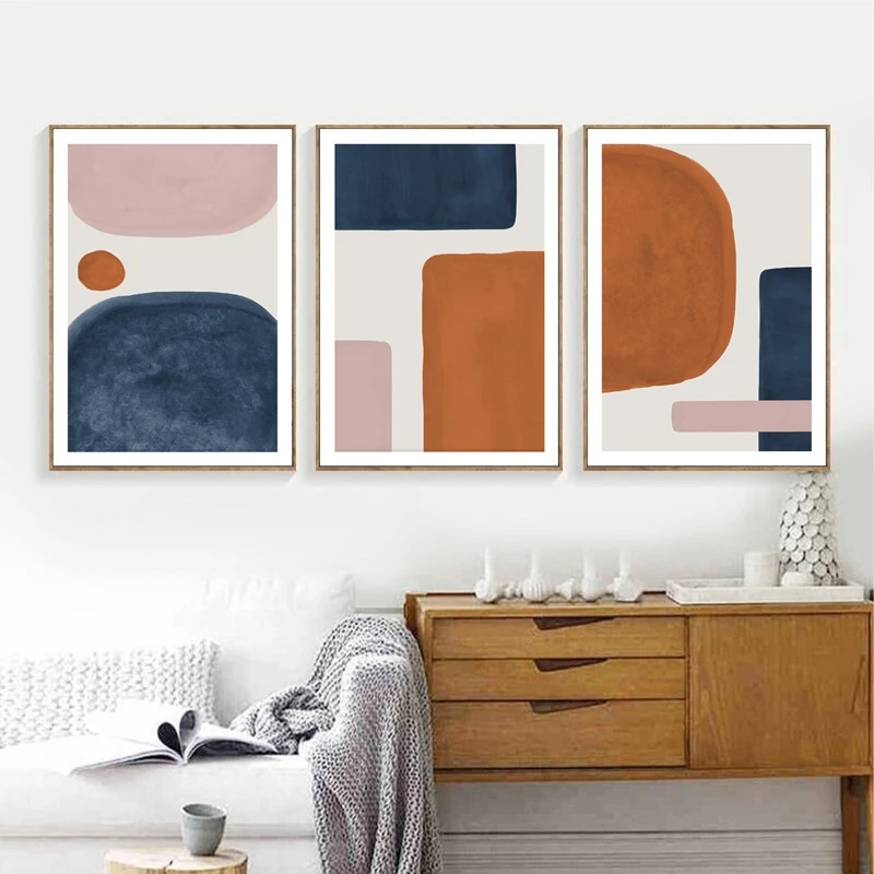 

Abstract Shapes Posters and Prints Burnt Orange Blue Blush Pink Wall Art Mid Century Modern Canvas Painting Home Wall Decor
