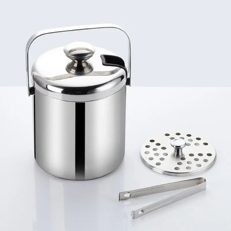 Double-Wall Stainless Steel Insulated Chilling Ice Bucket with Lid Tong Handle