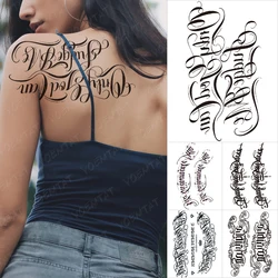 Black Handwriting Word Waterproof Temporary Tattoo Sticker English Text Arabic Language Sanskrit Letter Flash Fake Tattoos Women