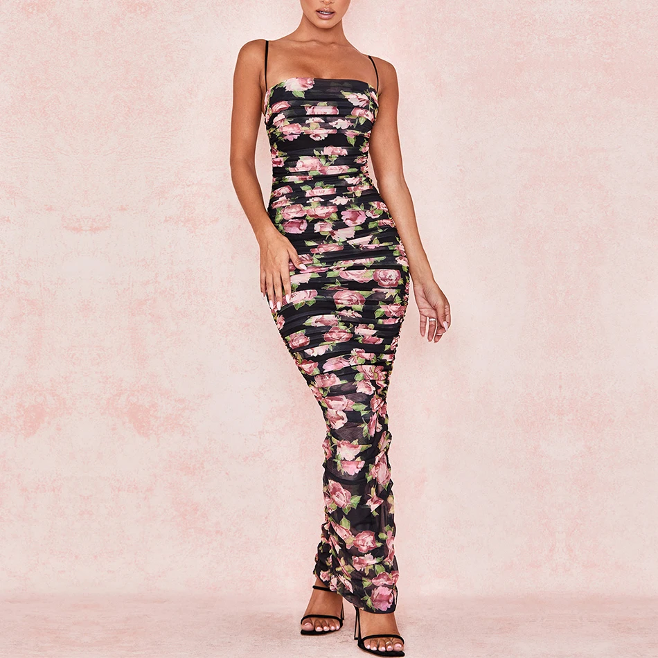 Summer Ruffle Dresses 2019 New Arrivals Sexy Strap Vestidos Bandage Bodycon Dress Long Dress Club Party Wine Red