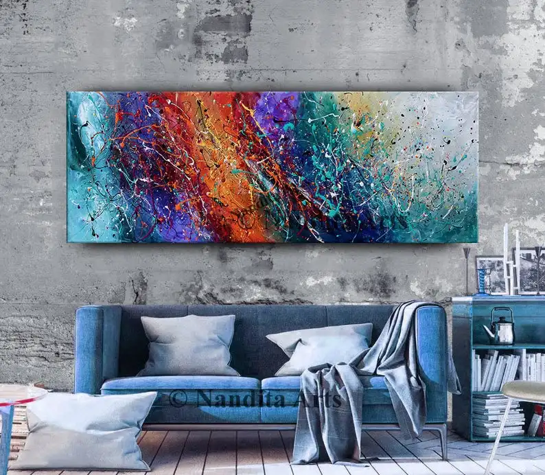 Pittura, Acrilico Jackson Pollock Art Luxury Abstract Wall Original Painting Canvas Wall Art Teal Large Artwork Decor Di Nandita