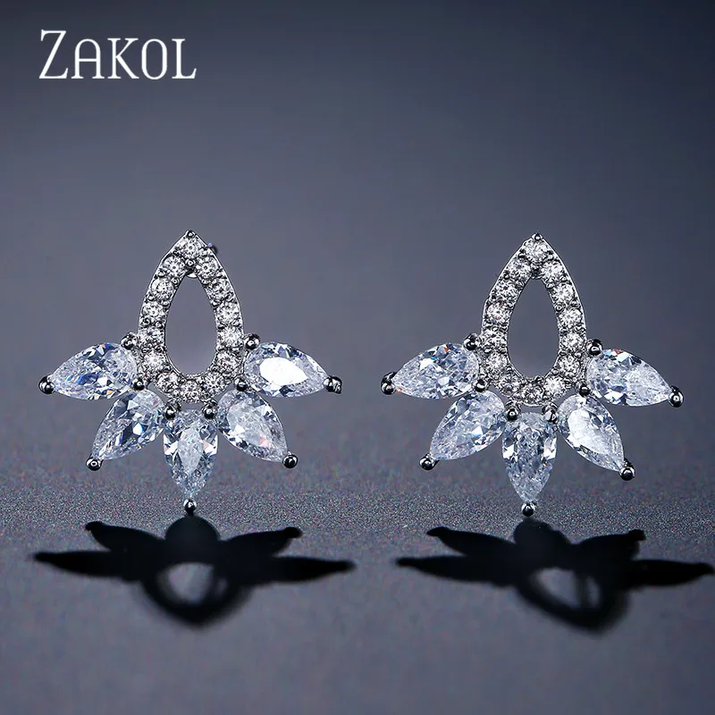 ZAKOL модные серьги-гвоздики с кристаллами белого и зеленого цвета с огранкой маркизы для женщин, трендовые циркониевые Свадебные украшения FSEP380