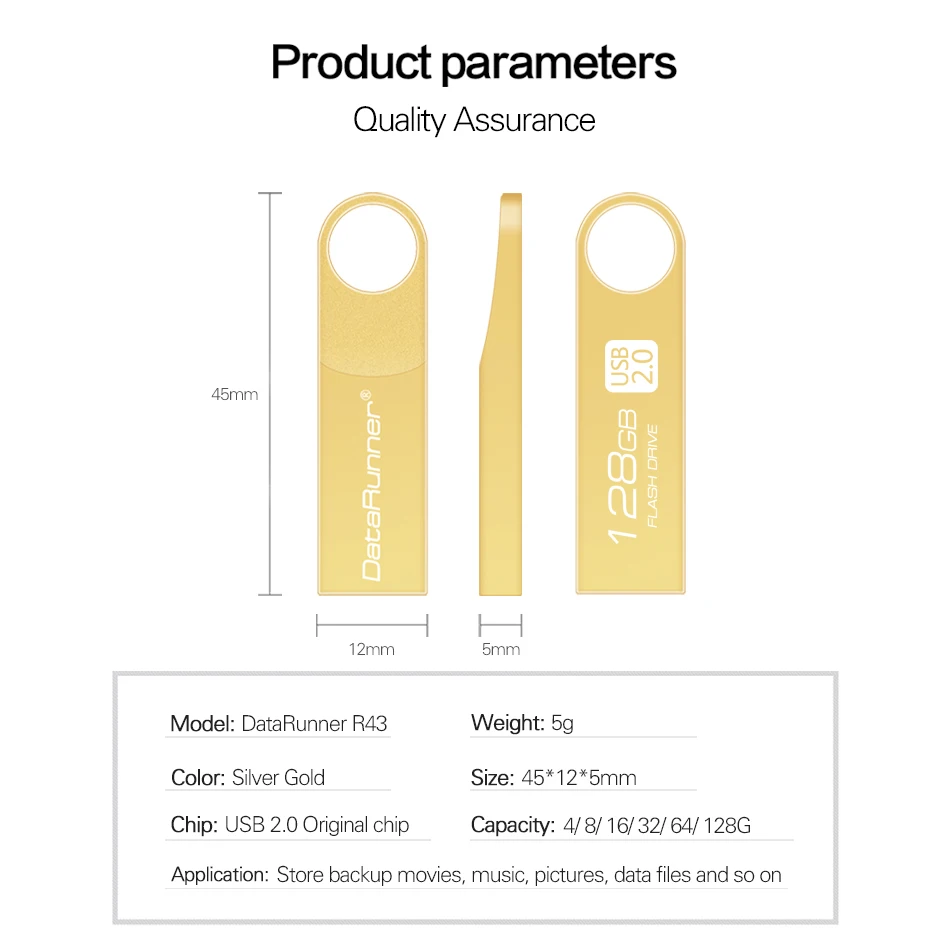 DataRunner Key Chain USB 2.0 Flash Drive Metal Pen Drive 64GB 32GB 16GB 8GB 4GB Pendrive Waterproof USB Stick Memory Stick