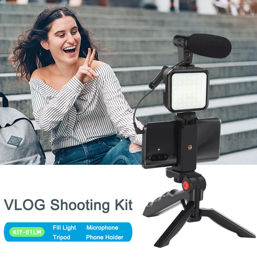 Equipamento de Gravação Vídeo com Tripé Obturador para Câmera do Telefone Mamen Smartphone Vlogging Preenchimento Youtube Conjunto Vlogger Kit Luz - Image 2