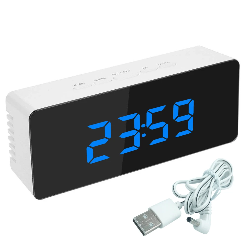 1 шт. Многофункциональный цифровой зеркальный светодиодный дисплей будильник настольные часы температурный календарь функция повтора сигнала с usb-кабелем - Цвет: Blue