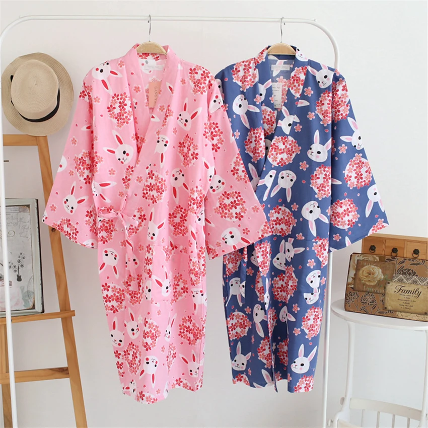 17Colors Cotton Woman Kimono Pajamas Yukata Japanese Style Floral Loose Long Sleepwear NightGown Cardigan Leisure Bathrobe