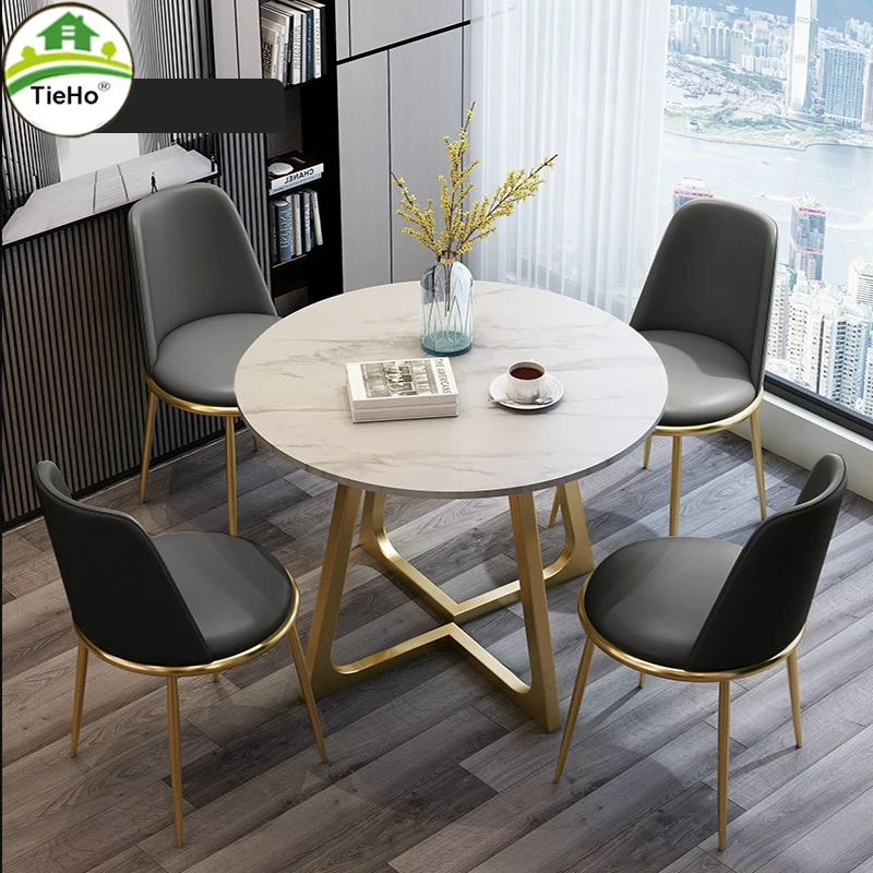 Description Picture 3 of itemTieHo Modern Marble Dining Table Chair Set Small Apartment Kitchen Furniture Dining Leisure Chairs Golden Round Table