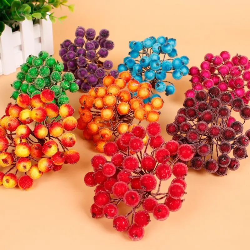 200pcs Mini Christmas Frosted Fruit Berry Holly Artificial Flower Decor 14 Colors