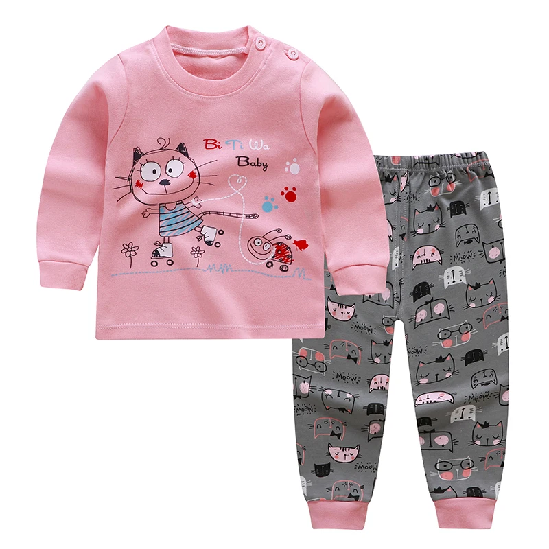 Cartoon Print Baby Boys Girls Pajamas Sets Cotton Toddler Sleepwear Autumn Winter Long Sleeve Tops+Pants 2pcs 1-3 Years Old