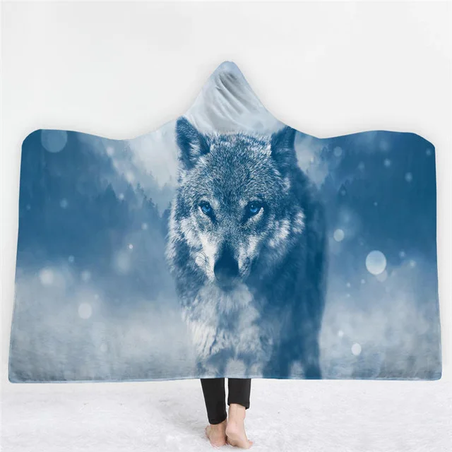 Одеяло с капюшоном из мягкого бархата с принтом аниме «волк диревульф», теплое домашнее Флисовое одеяло с капюшоном - Цвет: picture color