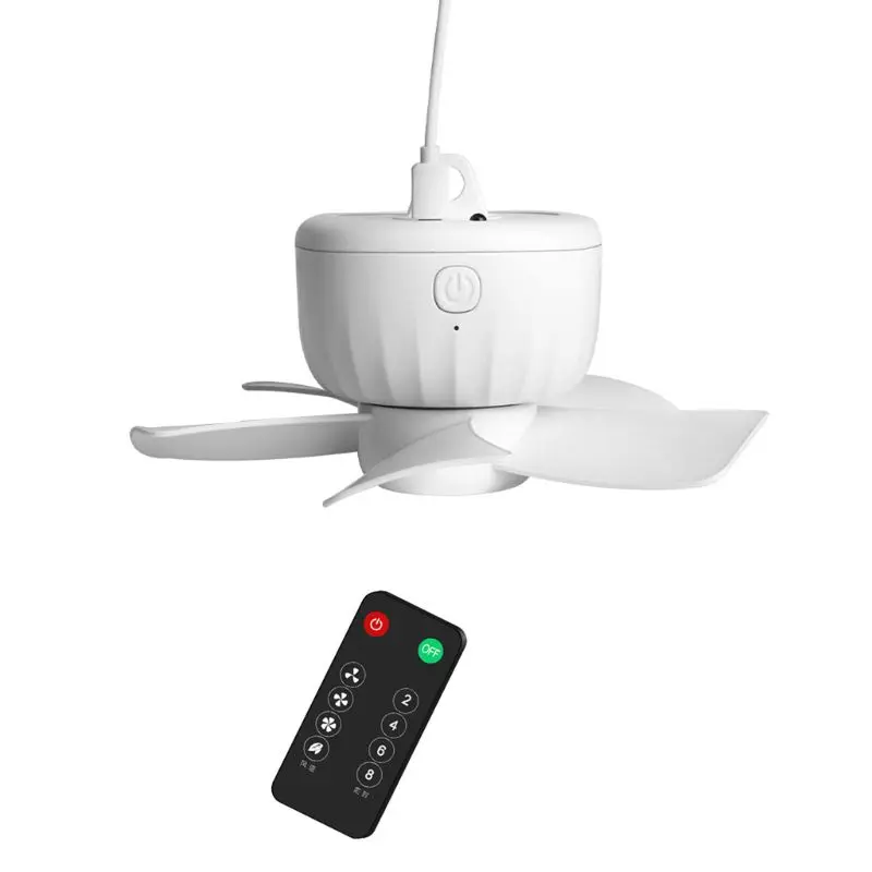 

5V USB Powered Remote Control Timing Ceiling Fan Air Cooler 4 Speed Hanging Fan for Dormitory Bed Camping Outdoor Tent