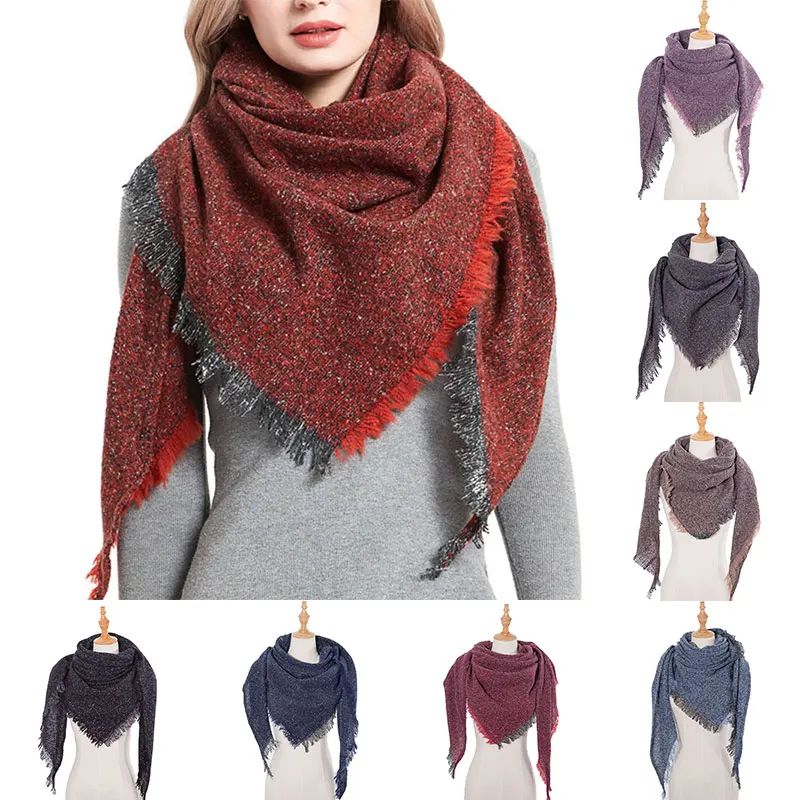 

Neck Warm Double Size Tassel Shawl Triangle Scarf Imitation Cashmere Scarves Foulard Blanket Bandana Solid Color Soft Thicken