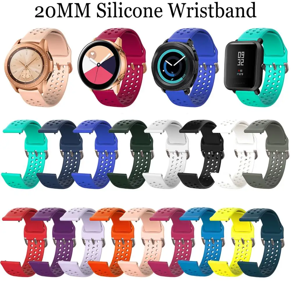 

20MM Silicone Wristband For Samsung Galaxy Watch 3 41mm Gear S2 Watch 42mm Sport Smartwatch Bracelet â€‹For Huami Amazfit GTS Band
