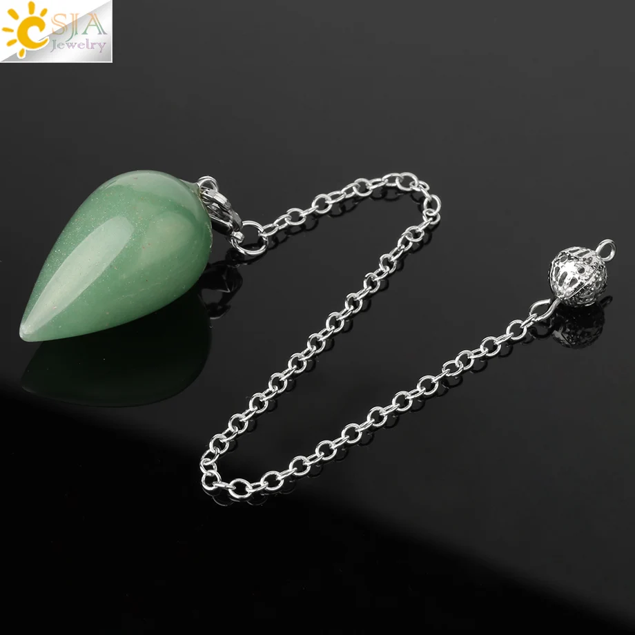 CSJA Water Drop Natural Stone Pendulum for Dowsing Spiritual Divination Wicca Healing Crystal Pointed Pendule Reiki Jewelry G399