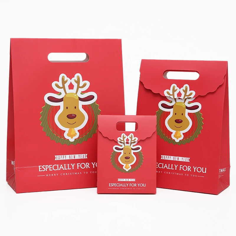 10pcs Christmas Gift Bags Santa Sack Portable Paper Bag Party Candy Favors Pack Box Decorations for Home Kid New Year accessory
