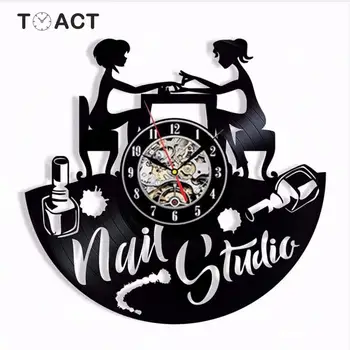 

Nail Art Manicure Studio Vinyl Record Clock Nail Salon 3D Wall Clock Modern Design Wall Watch Beauty Salon Wall Sign Decor