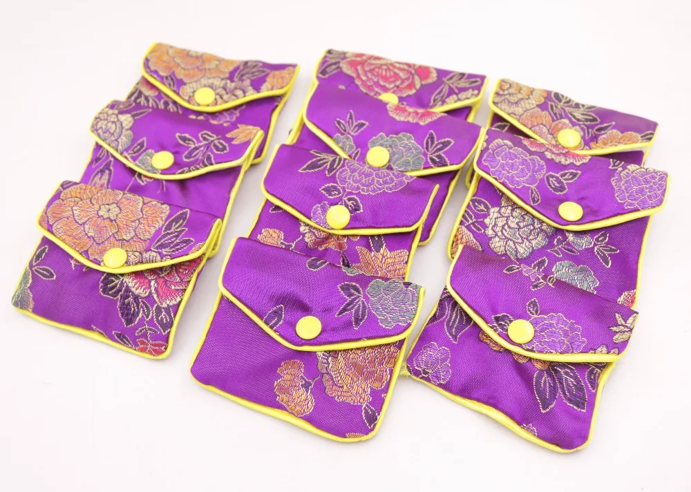 12pcs purple flower baldachin cloth gift jewelry bags pouches 65mm*80mm