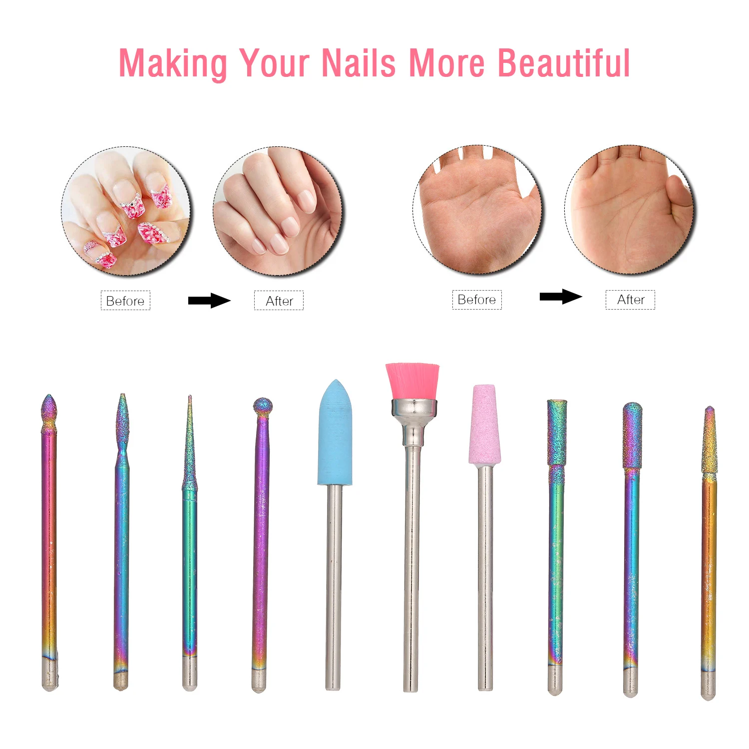 New 10pcs/Box Nail Drill Bits Set Pedicure& Manicure Replacement Drill Bits for Electric Nail Drill Remove for Gel Nail Polish