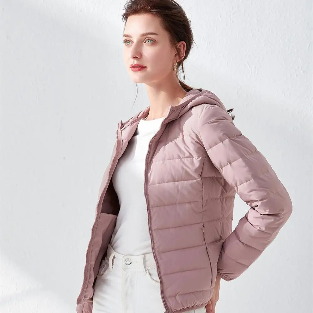 

High Quality Waterproof Ultra light Down Jackets Women Hooded 90% White Down Coats Lady Portable Puffer Jacket Female JK-815