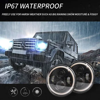 

2PCS LED Auto Car Light Fog Lights For Jeep Wrangler Headlight Running For Cars Driving 140W 7Inch Trunk Angel Eye Cable