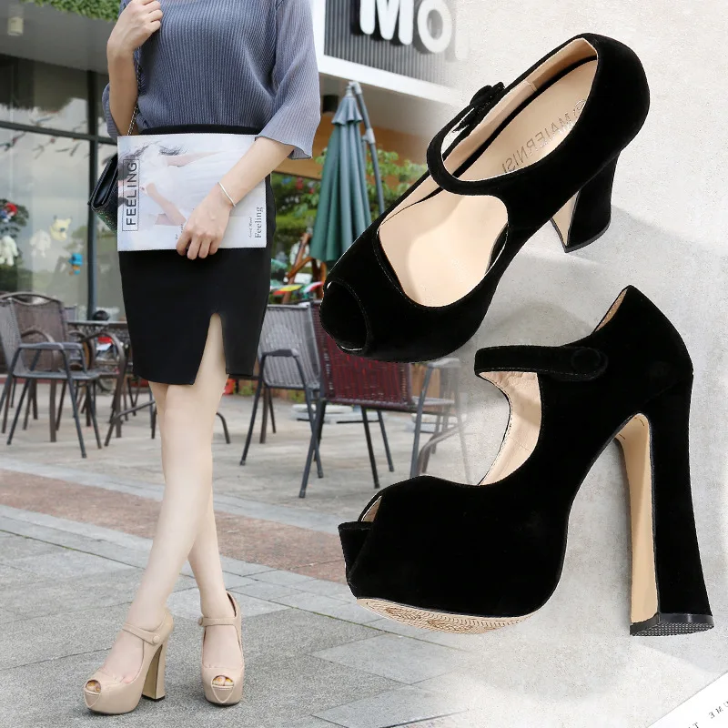 Rocwickline New Summer and Autumn Women's Super high heels Platform Buckle Strap Peep Toe Hoof Heels Classics Fashion Novelty
