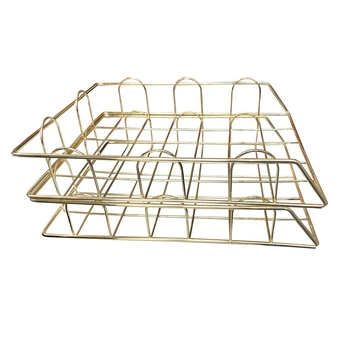 

Office Supplies Metal Stackable File ID Tray Storage Box, Desk, Gold