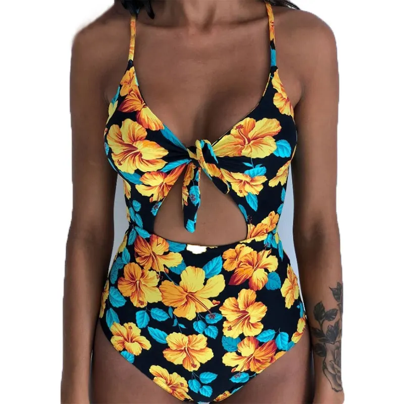 Женщина плюс размеры купальник одна деталь цветочный ванный комплект для женщин большой лист пляж одежда заплыва Винтаж купальн