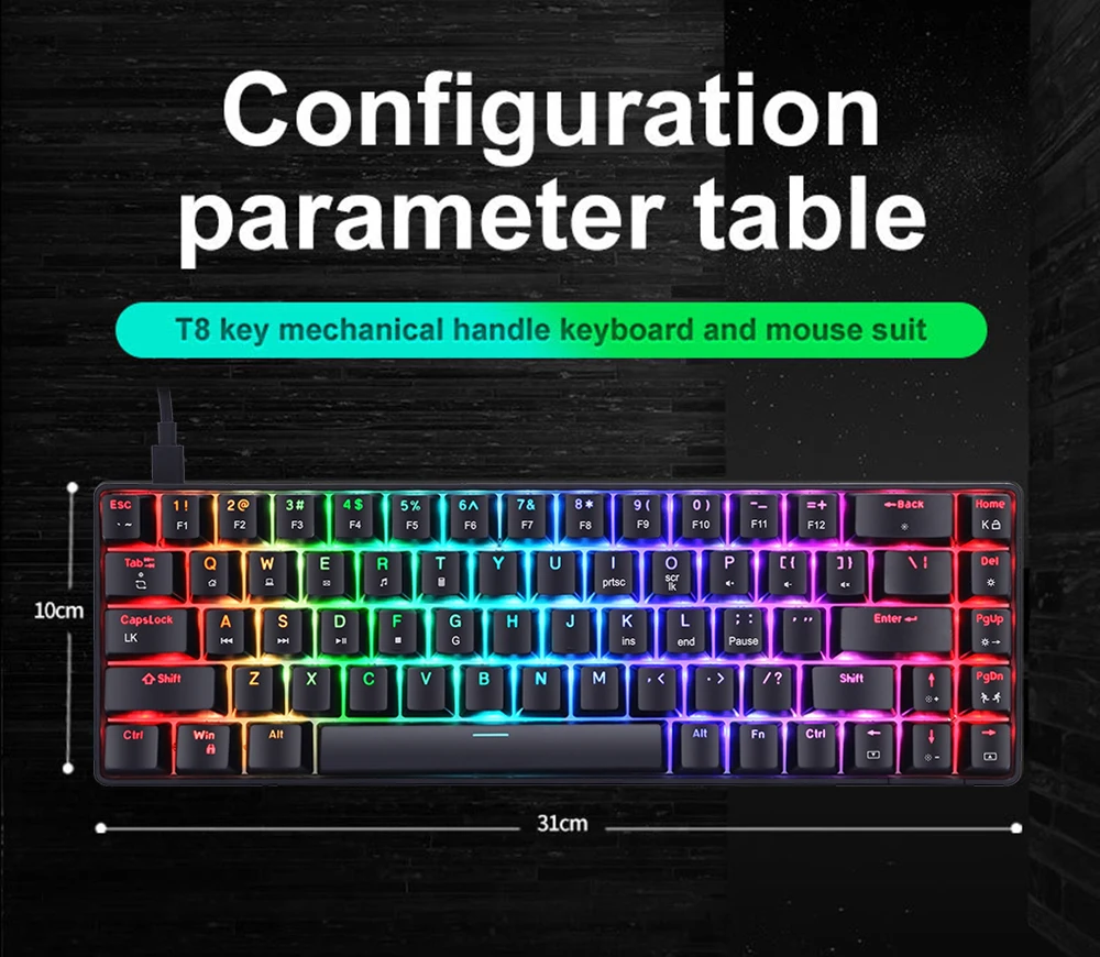 RGB Gaming Mechanical Keyboard Wired 68 Key Small Game Keyboard LED Backlight Red Blue Switch For Gamer Laptop PC Computer