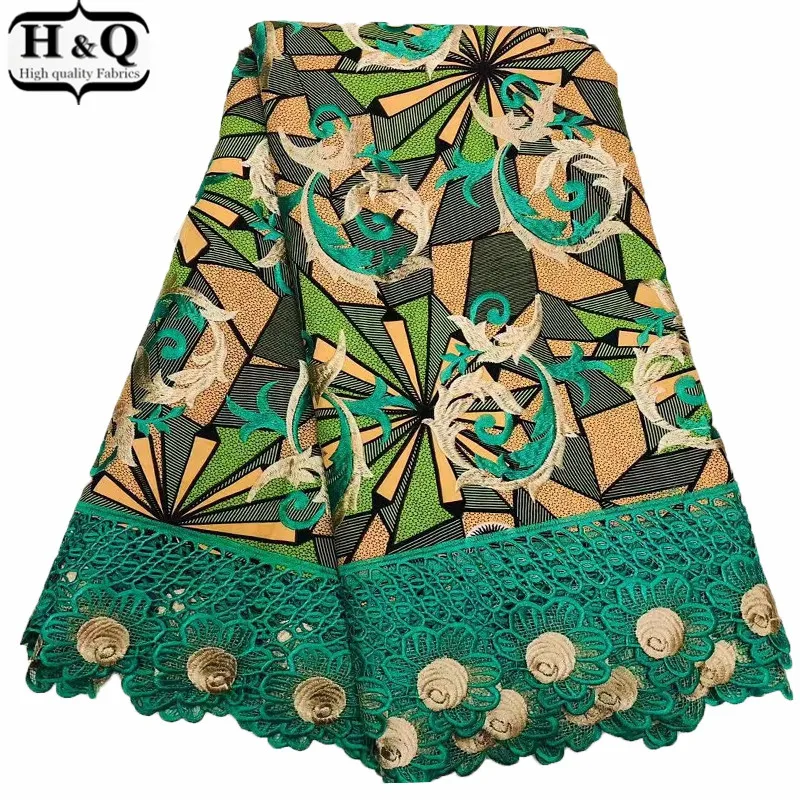 

Latest Nigerian Guipure Wax Print Lace Fabric 6 Yards Green African Embroidered Lace Batik With Lace Fabric 100% Cotton For Ball