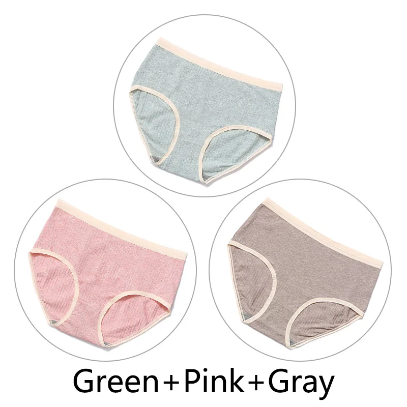 3Pcs/Lot Seamless Cotton Panties Women Underwear Soft High Waist Sexy Briefs Big Size 2XL-4XL Graphene Antibacterial Lingerie - Цвет: Green Pink Gray