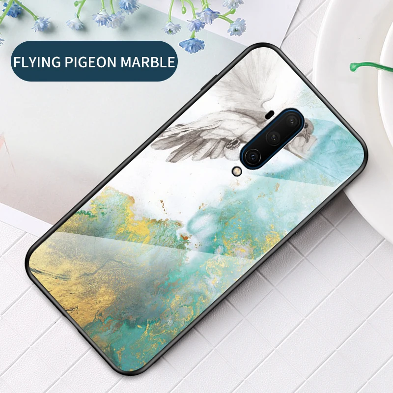 Цветной чехол для Oneplus 7T Pro mlaren, чехол с мраморной текстурой, чехол из закаленного стекла для Oneplus 7T Pro, защитная задняя крышка - Цвет: Flying Pigeon