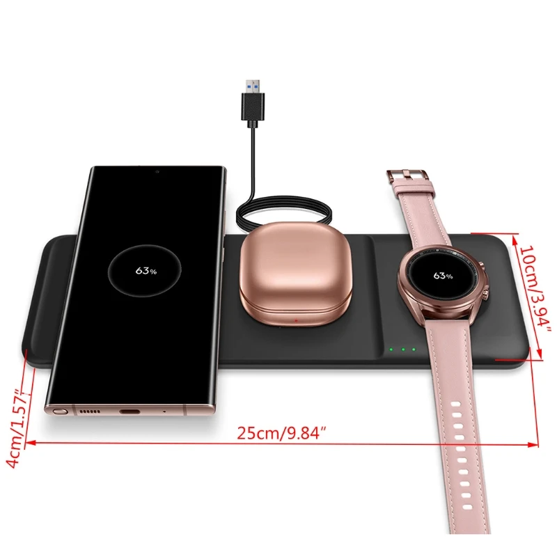 B2EF Wireless Charger 3 in 1 Wireless Charging Station for Sam-sung Mobile Phone Gal-axy Watch Earbuds