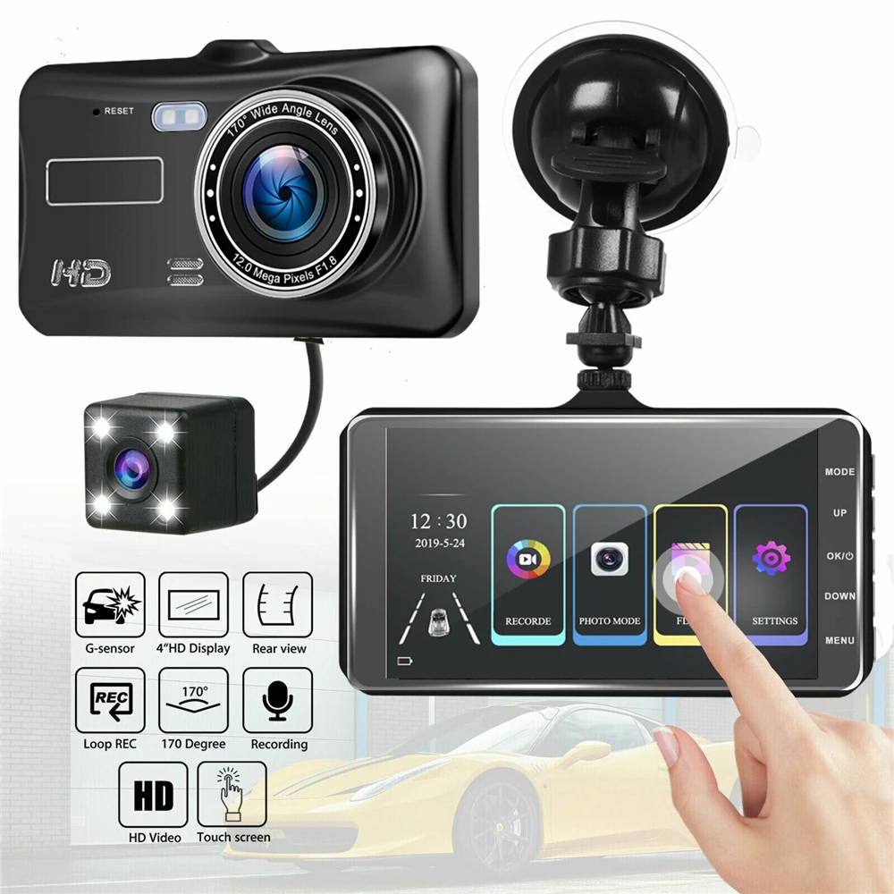 4 дюйма HD 1080P двойной объектив Автомобильный видеорегистратор сенсорный экран Dashcam камера видео рекордер SD Cam ночное видение Прямая поставка