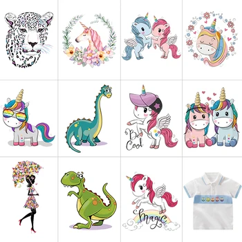 

Cartoon Pony Unicorn Dinosaur Iron On Patches Heat Transfer For Stripe On Clothes Boy Girl T-shirt DIY custom Magic Sticker E