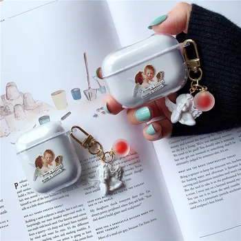 

Cartoon 3D Angel Cupid Keychain Soft Transparent Headphone Wireless Earphone Case for Airpods 1 2 Pro 3 Headset Cover Gift