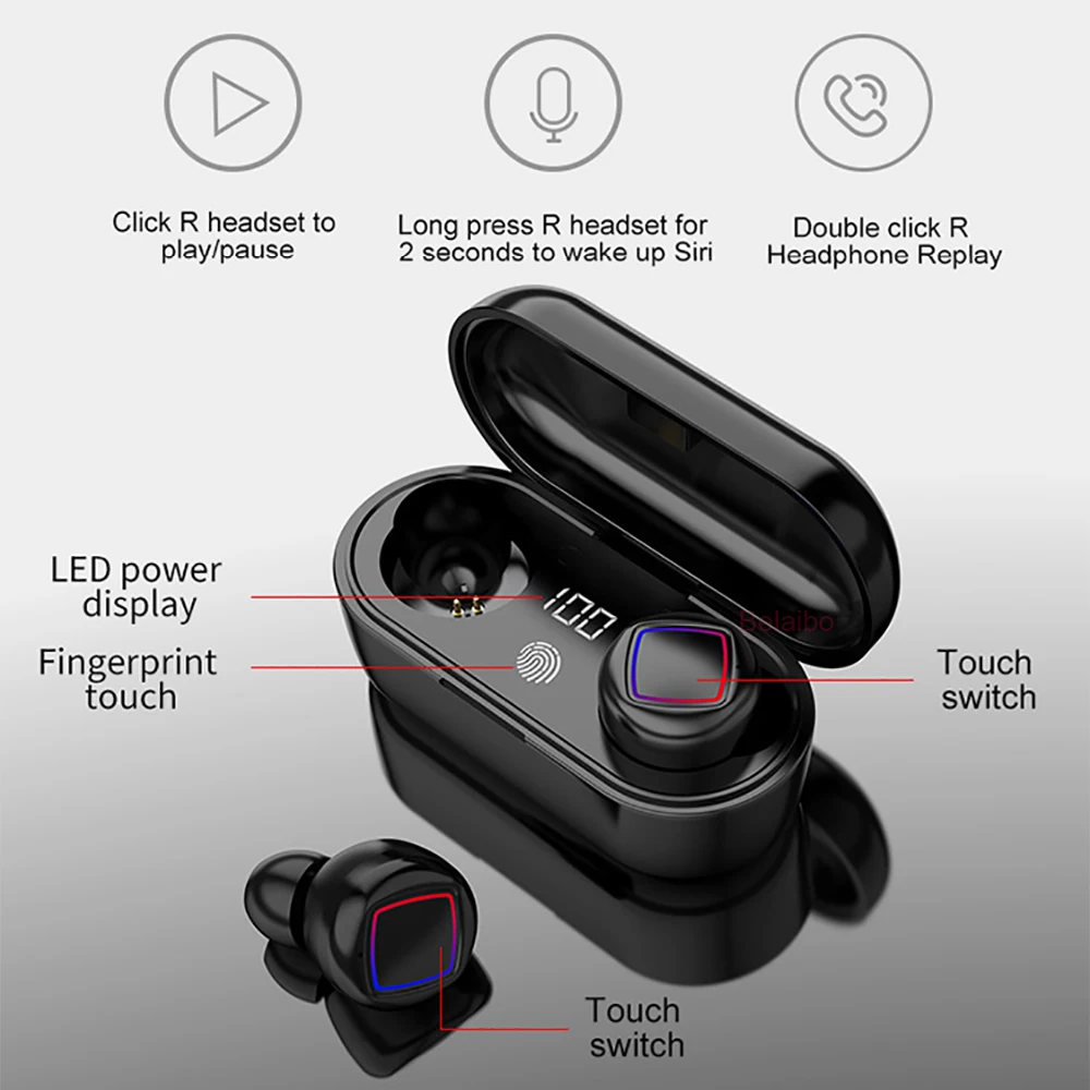 Новинка TWS Bluetooth 5,0 Беспроводные наушники с сенсорным управлением, светодиодный дисплей, стерео наушники с шумоподавлением, игровая гарнитура