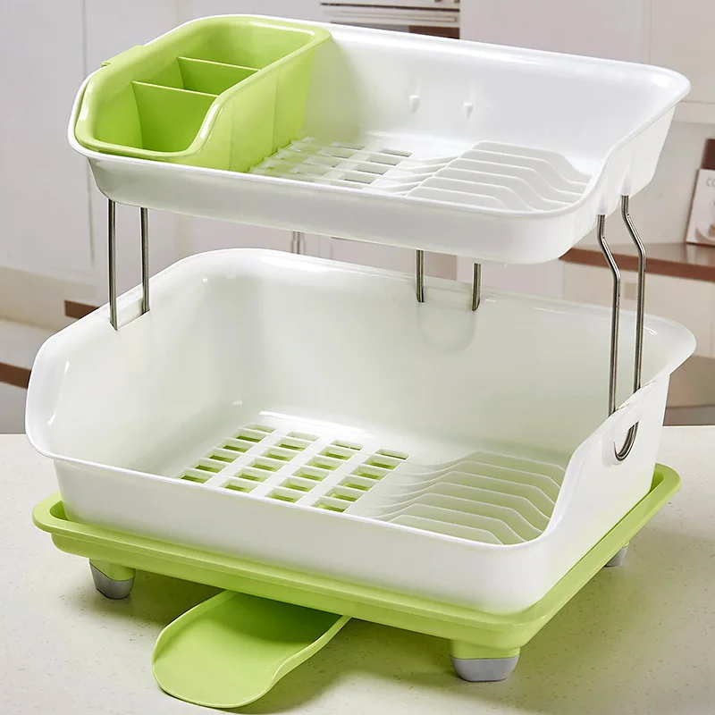  Double Layer Kitchen Shelf Thick Plastic Drain Rack Dish Rack Tableware Put Bowls And Chopsticks En - 4000156398315