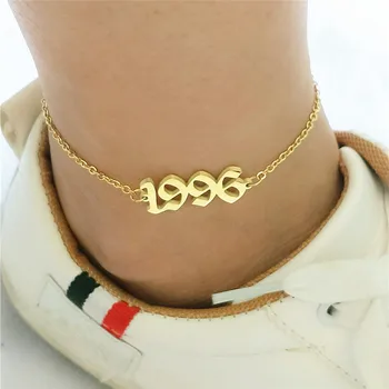 

Bohemian 1996 Birth Year Ankle Bracelet Women Gold Leg Chain Old English Number Anklet Vintage Foot Jewelry Accessories