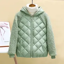  Thin light Down Cotton Jacket Female Short Coat Autumn Winter Women's 2022 New Hooded Loose Imitation lamb Wool Cotton Jacket C 