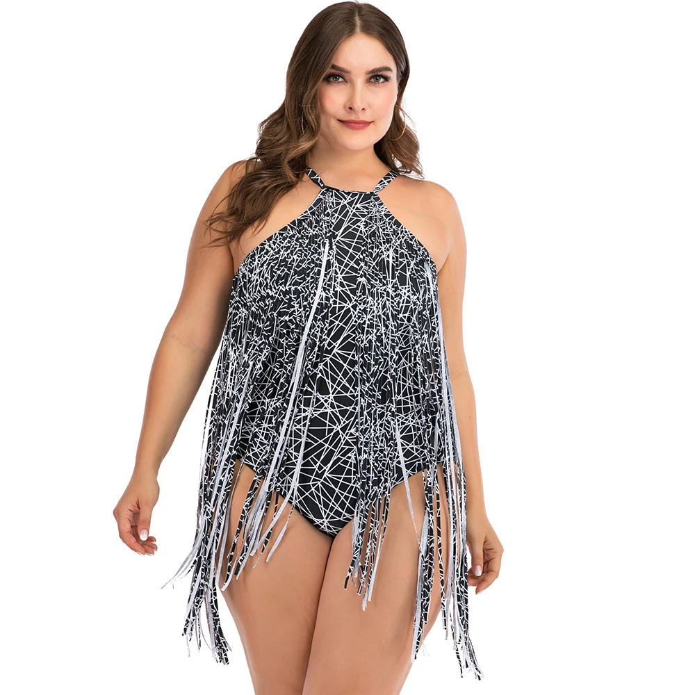 

Sexy Tassel Plus Size One Piece Swimsuit Women 2020 Fused Swimwear Summer Bathing Suit Large Size Beachwear Bodysuit Female