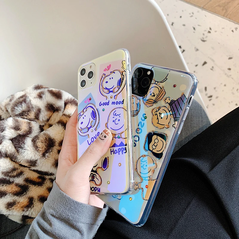 Синий светильник Блестящий Алмазный чехол для iphone 11Pro XS Max X XR мультфильм Чарли Люси Мягкая обложка для iphone 11 7 8 Plus для задней панели Чехол