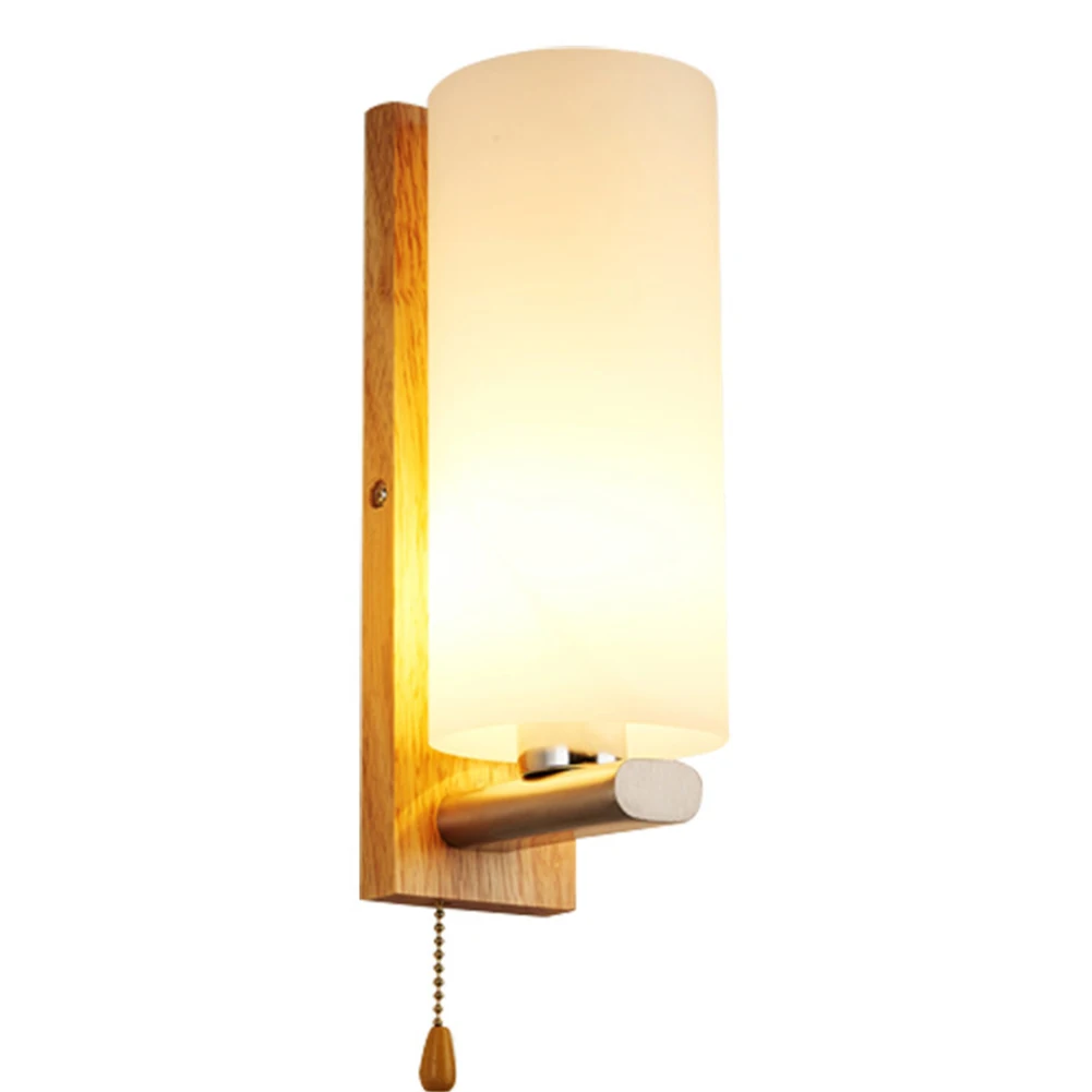 

E27 Pull Switch Cafe Indoor Bathroom Vanity Mirror Light Hotel Nordic Home Decor Wooden Wall Lamp Bedroom Bedside Living Room