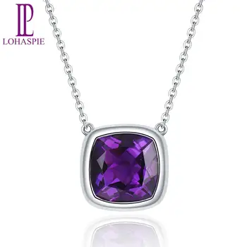 

LP 3.57Ct Natural Uruguay Amethyest Pendant Necklace For Woman 10mm Gemstone Fine Jewelry Pure14K White Gold For Best Friend