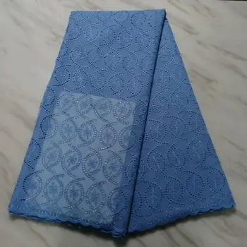

2019 African Net Lace Fabric, High Quality Sky Blue Cotton Lace Nigerian Wedding Lace Fabrics 5Yards Stones French Tulle lace