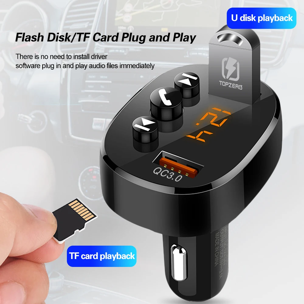 Универсальное автомобильное зарядное устройство, Bluetooth, fm-передатчик, QC 3,0, двойное USB зарядное устройство, аудио MP3 плеер, TF карта, музыкальный автомобильный комплект, автомобильное зарядное устройство для телефона