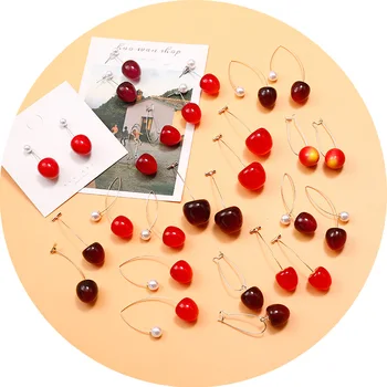 

Sweet Simulation Red Cherry Dangle Earrings for Women Metal Simulated Pearl Long Pendant Hanging Drop Earrings Party Jewelry
