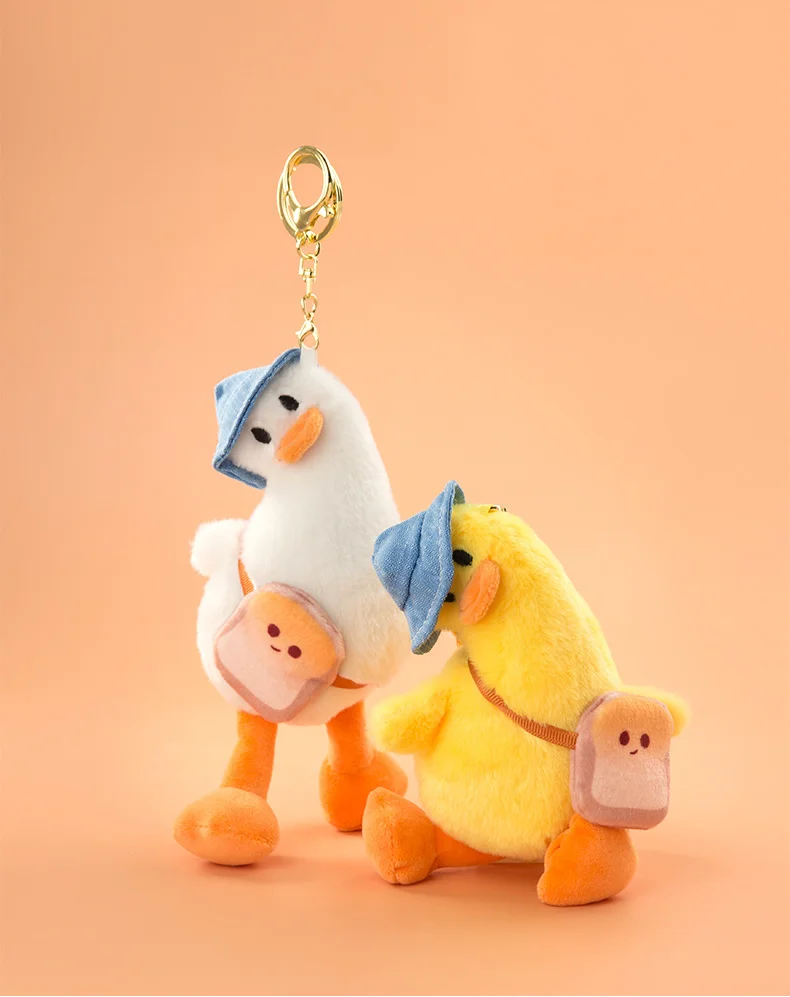 Cartoon Lovely duck crooked neck Doll Keychain Yellow White Car Bag Accessory Cute Plush Boy Girl Couple Keyring Lover Pendant