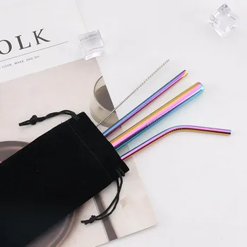 

5Pcs Reusable Straws Set Metal Drinking Stainless Steel With Cleaner Brush For Mugs Drink Smoothies Juice Bubble Tea 20/30oz